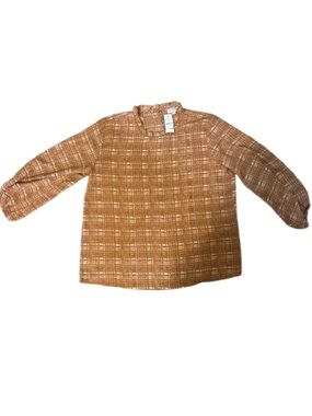 LOFT Rust and Cream Plaid-Print Blouse